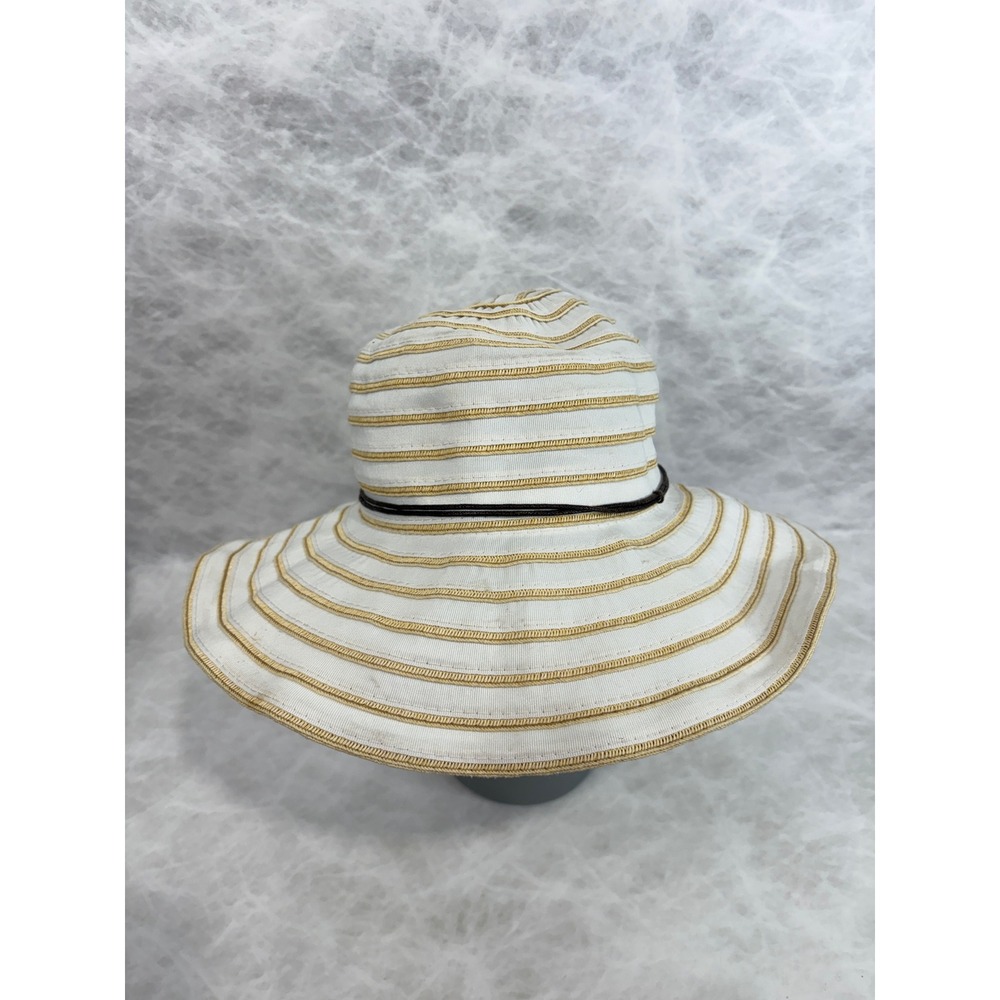 San Diego Hat Company Womens‎ Striped Wide Brim Sun Hat Ivory Tan Ribbon Tie O/S